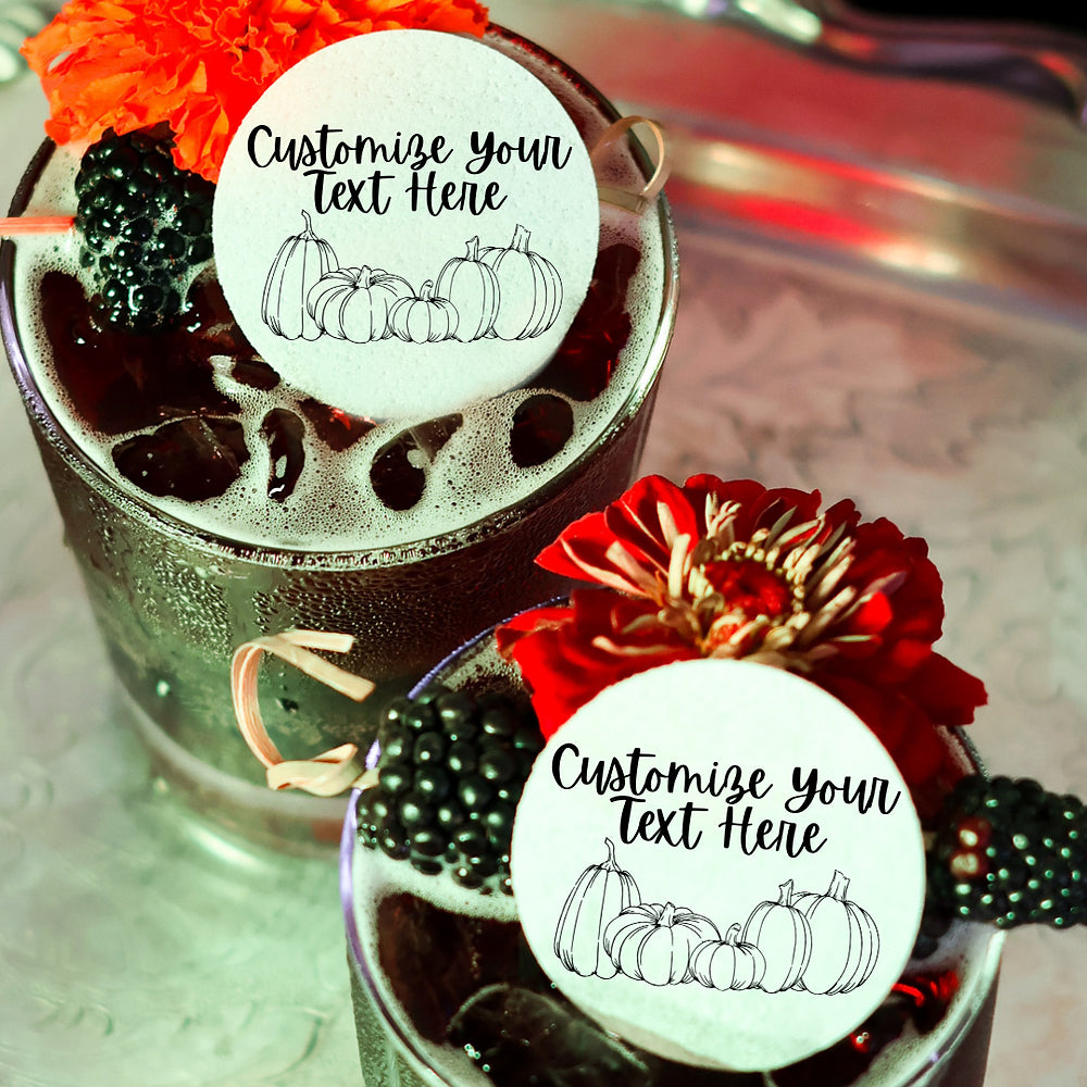 50 Thanksgiving Pumpkin Patch Personalized Cocktail Toppers - 50 Edible Holiday Beverage Garnish