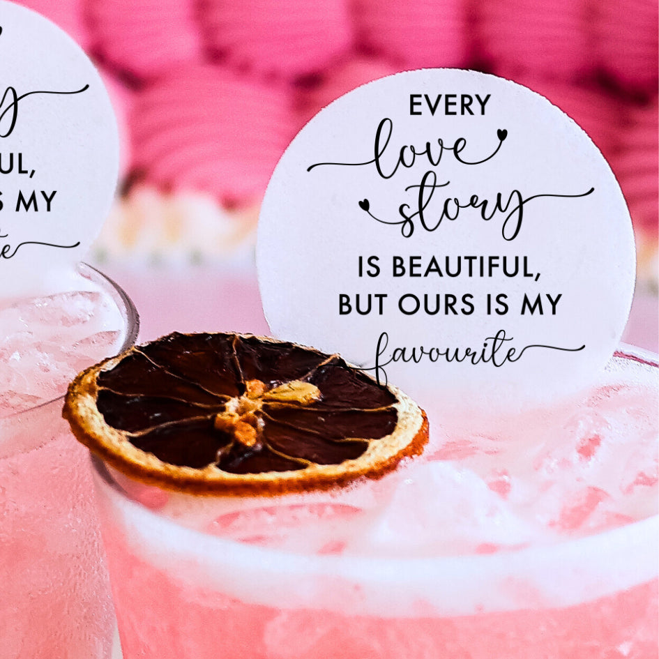 50 Edible Love Story Cocktail Toppers, 50 Edible Valentine's Girl Party Beverage Drink Garnish