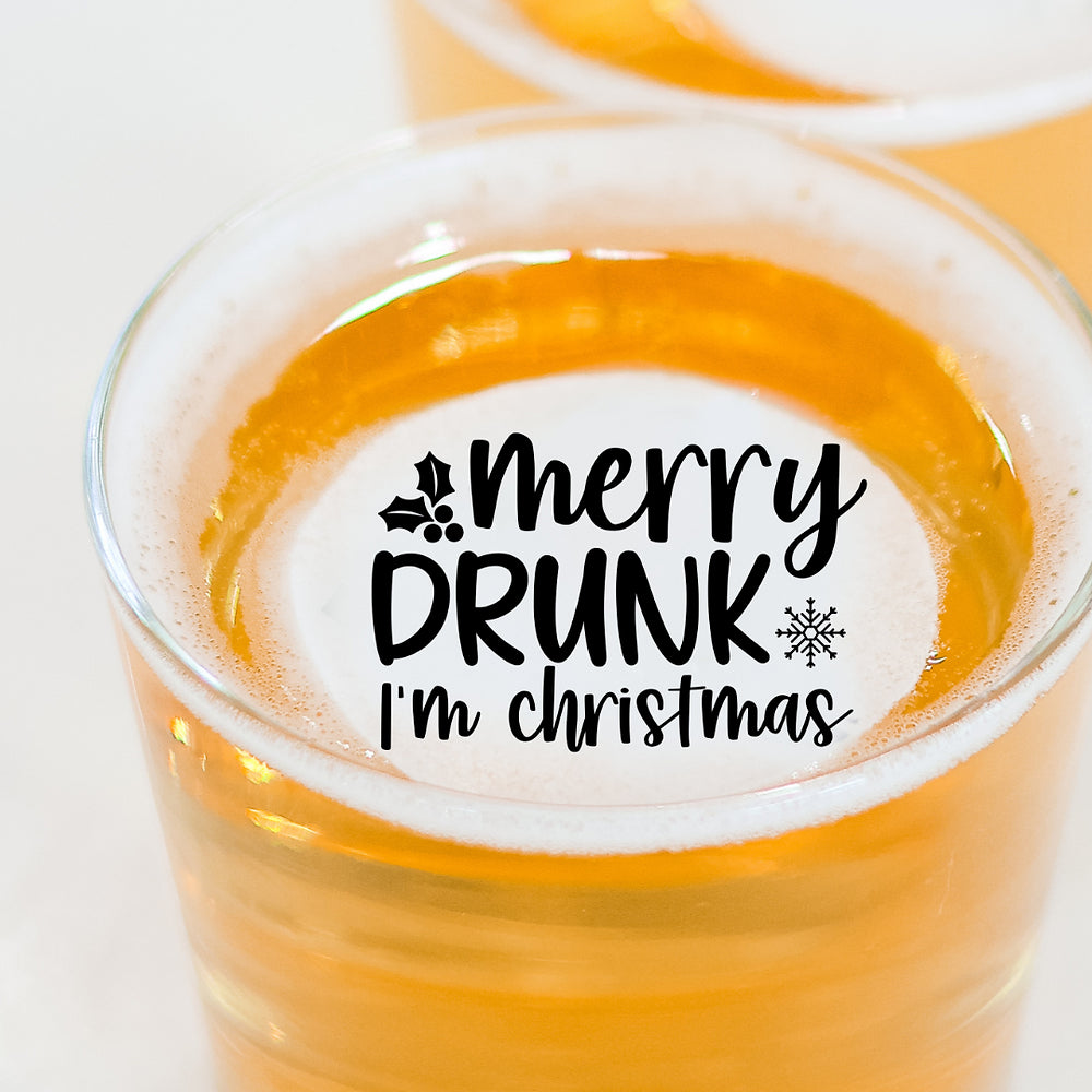 50 Edible Merry Drunk Christmas Cocktail Toppers, 50 Edible Funny Xmas Party Beverage Drink Garnish