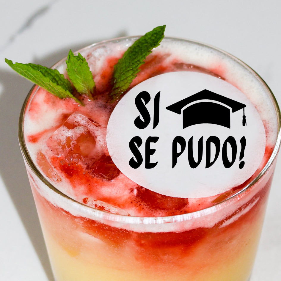 50 Edible Spanish Si Se Pudo Cocktail Toppers, 50 Edible Graduation Beverage Drink Garnish