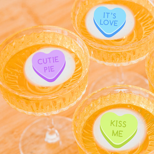 50 Edible Conversation Hearts 3 Pack Cocktail Toppers, 50 Edible Valentine's Beverage Drink Garnish