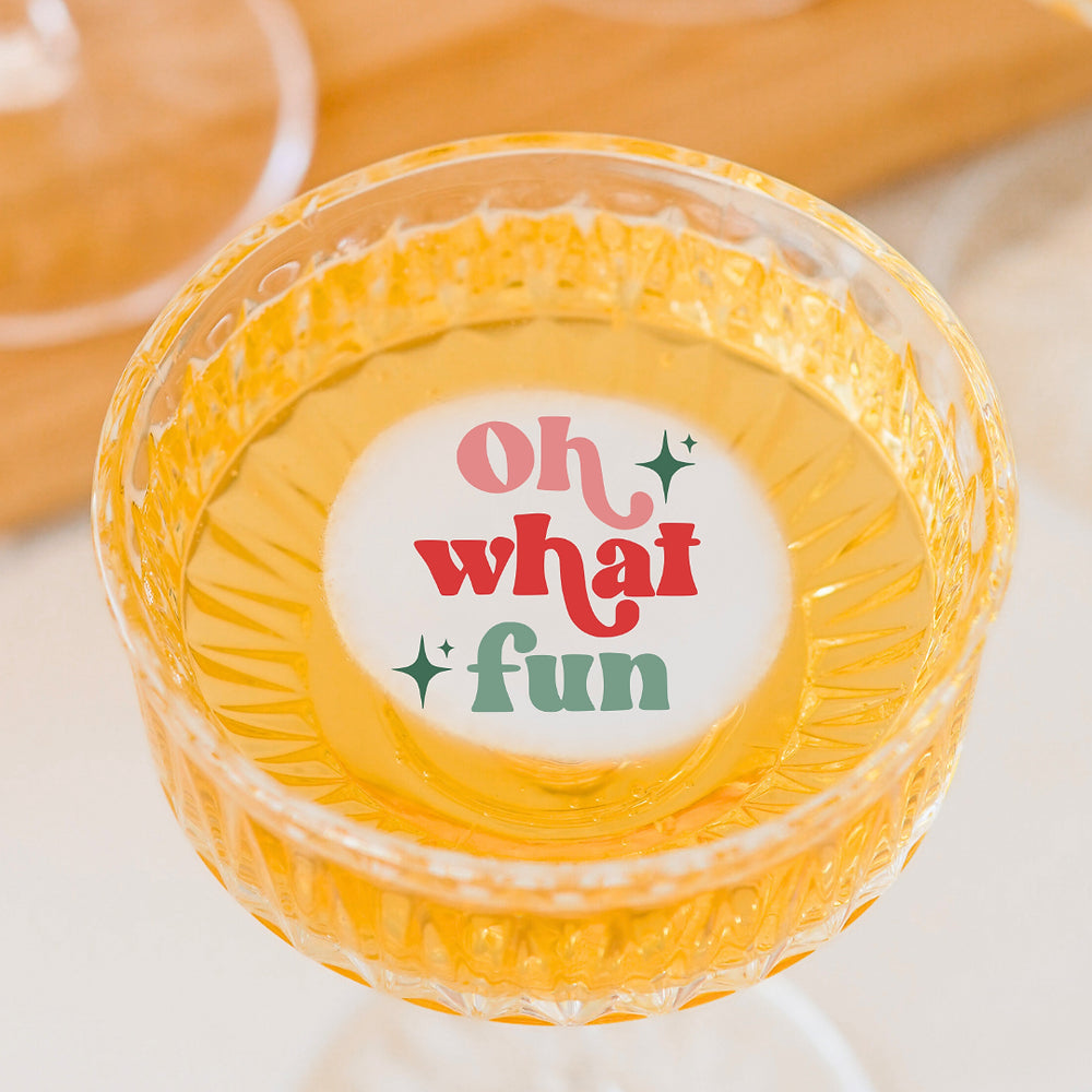 50 Edible Oh What Fun Cocktail Toppers, 50 Edible Holiday Party Beverage Drink Garnish