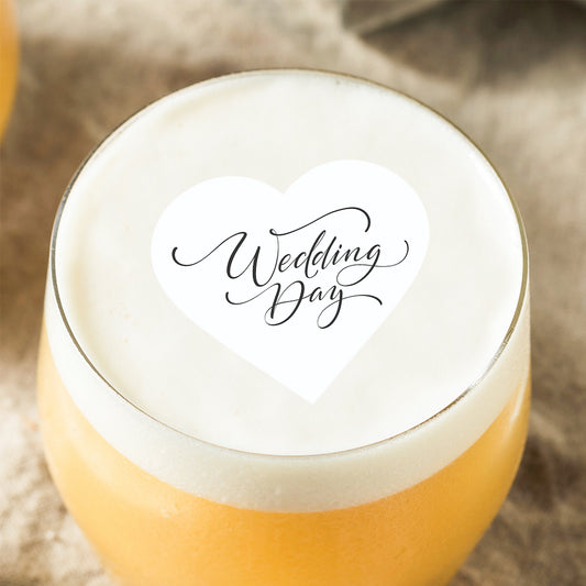 50 Wedding Day Heart Shaped Cocktail Toppers - 2 inches