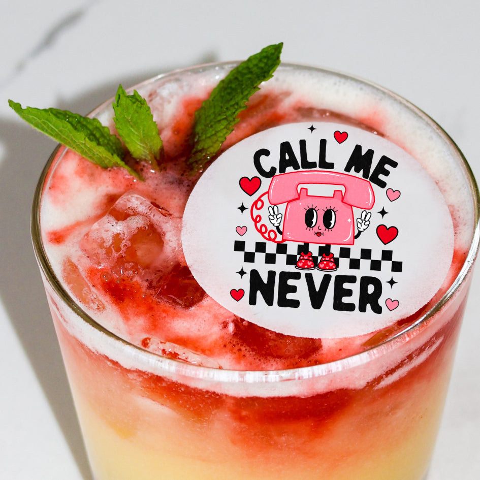 50 Edible Call Me Never Galentine's Cocktail Toppers, 50 Edible Valentine's Beverage Drink Garnish