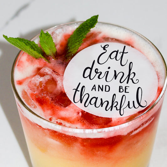 50 Edible Eat, Drink, & Be Thankful Cocktail Toppers, 50 Edible Thanksgiving Party Beverage Drink Garnish