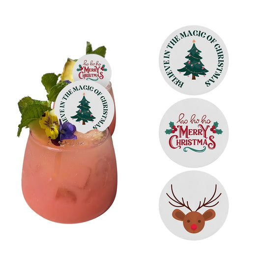 50 Edible Christmas 3 Pack Holiday Cocktail Toppers, 50 Edible Beverage Drink Garnish