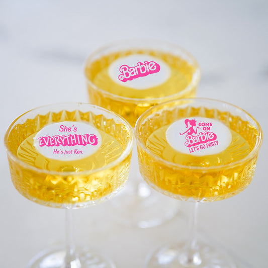 50 Edible 90s Barbie Party Cocktail Toppers, 50 Edible Party Beverage Drink Garnish