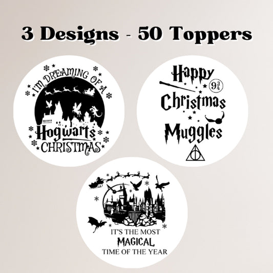 50 Edible Hogwarts Christmas Cocktail Toppers, 50 Edible Holiday Beverage Drink Garnish
