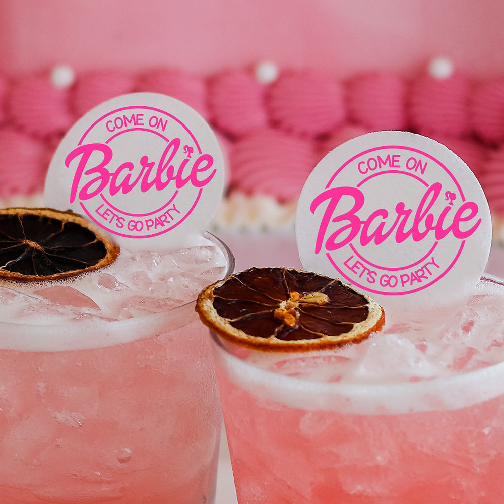 50 Edible Barbie Party Toppers, 50 Edible Party Beverage Drink Garnish