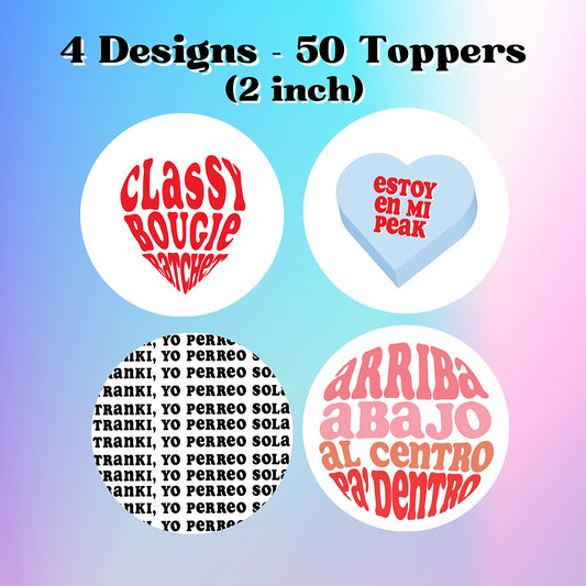 50 Edible Party Girl Perreo Bad Bunny Pack of Cocktail Toppers (4 Designs) - Valentine's Day Galentine's Cocktail Toppers