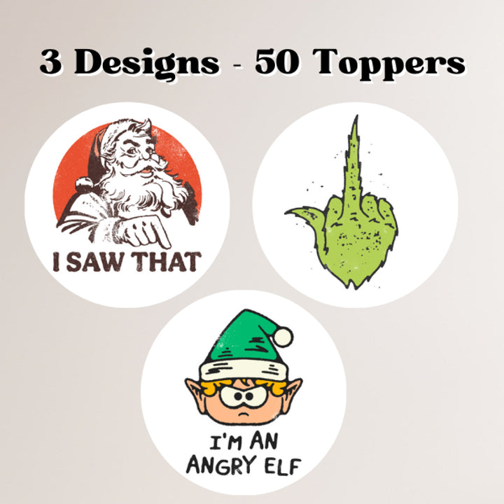 50 Edible Naughty Christmas Cocktail Toppers, Holiday Party Beverage Garnishes 