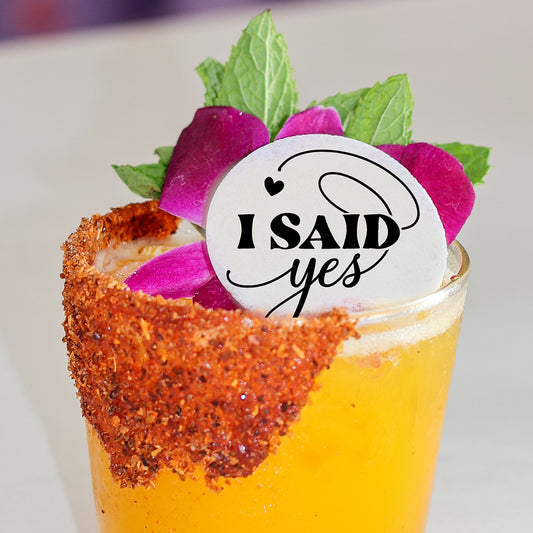 50 Edible I Said Yes Cocktail Toppers, 50 Edible Wedding Engagement Beverage Drink Garnish