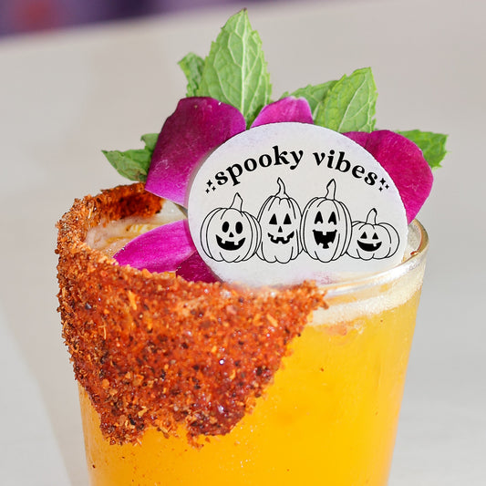 50 Edible Pumpkin Halloween Cocktail Toppers - Spooky Party Edible Beverage Garnishes 