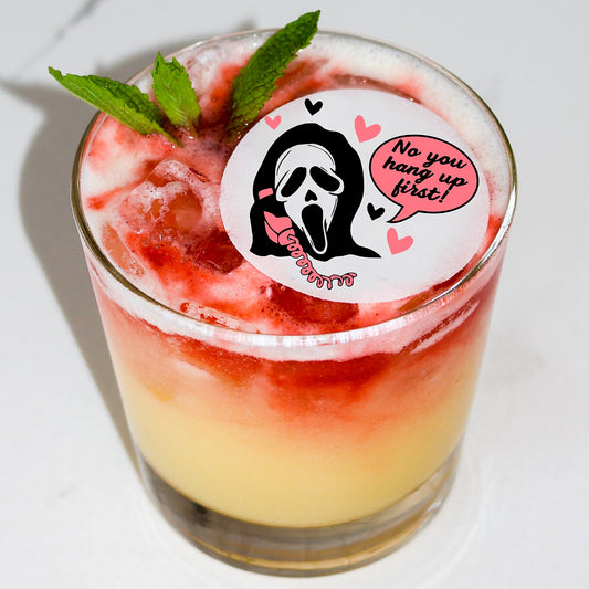 50 Edible Ghost Face Cocktail Toppers, 50 Edible Halloween Beverage Drink Garnish